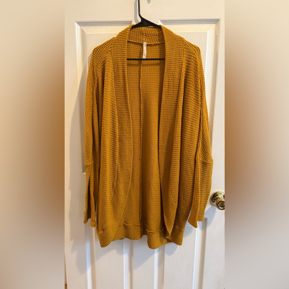 My Story Mustard Waffle Knit Cardigan